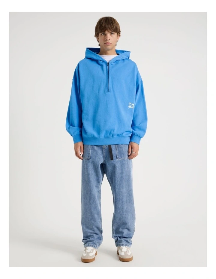 1/4 Zip Hooded Sweat in Blue image 2