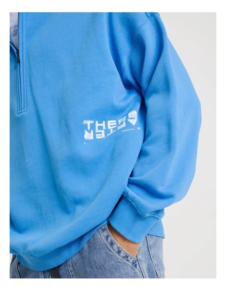 1/4 Zip Hooded Sweat in Blue image 3