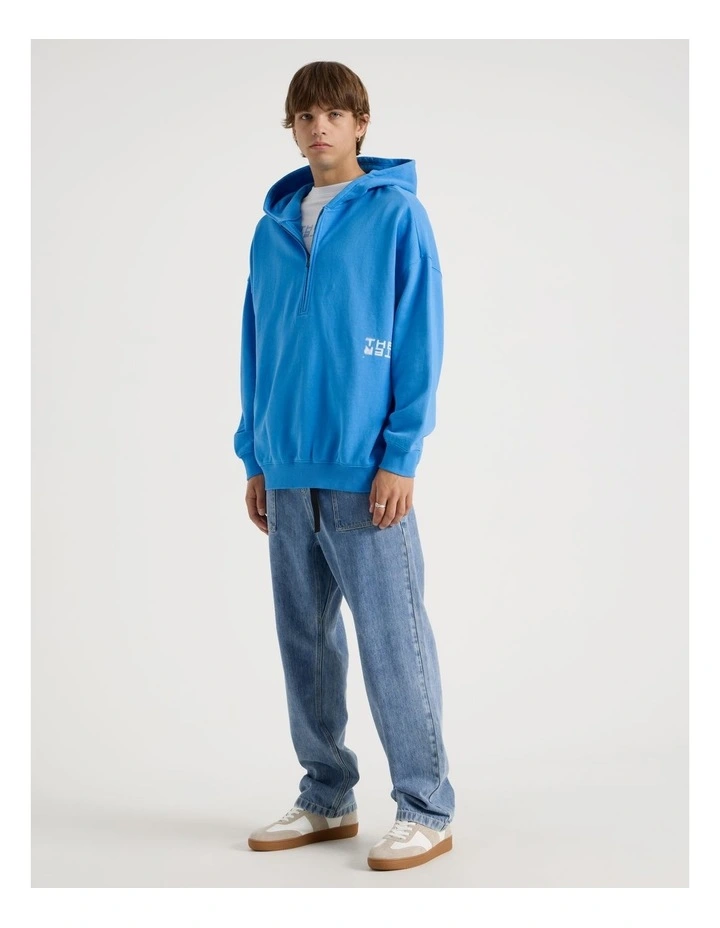 1/4 Zip Hooded Sweat in Blue image 4