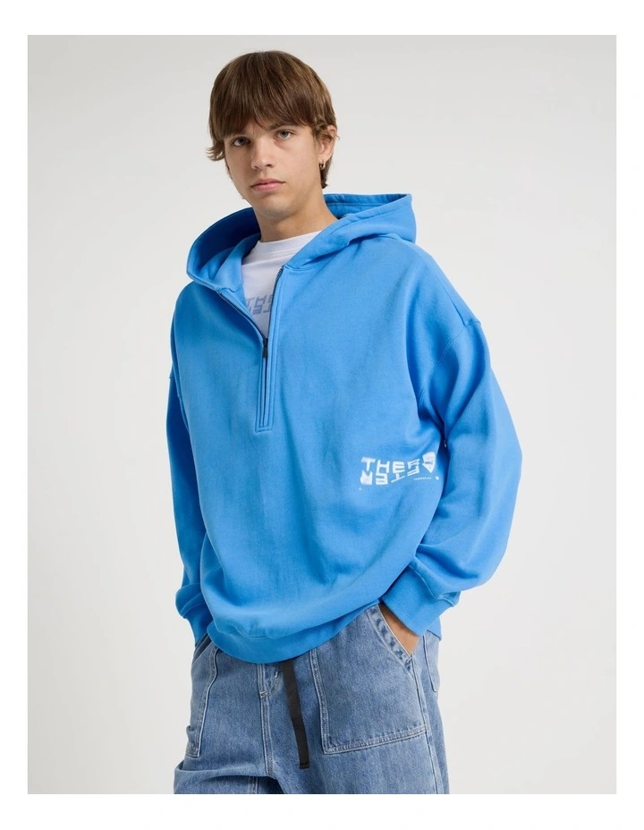 1/4 Zip Hooded Sweat in Blue image 5