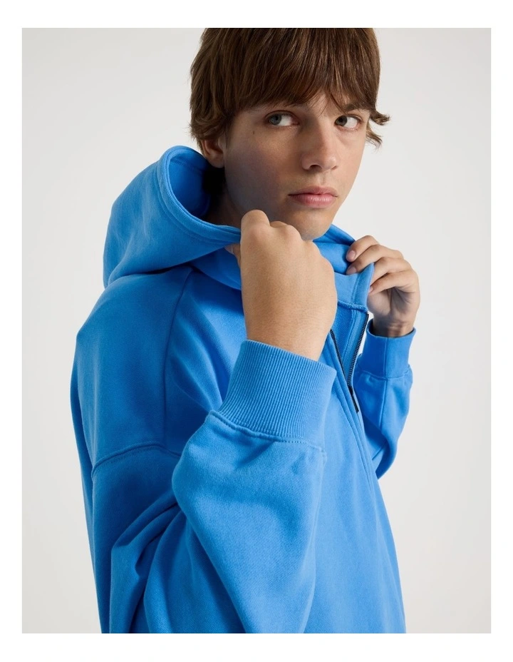 1/4 Zip Hooded Sweat in Blue image 7