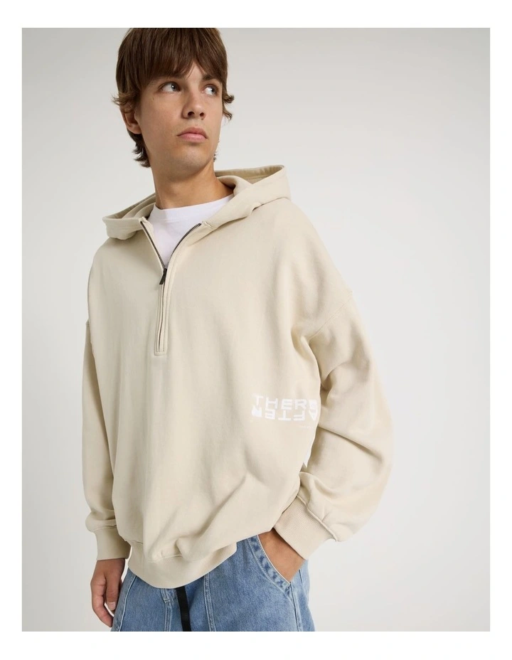 1/4 Zip Hooded Sweat in Stone image 1