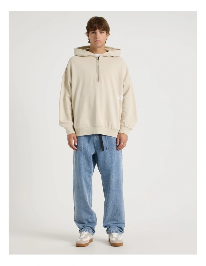 1/4 Zip Hooded Sweat in Stone image 2