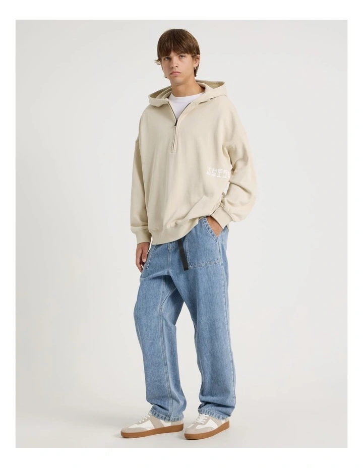 1/4 Zip Hooded Sweat in Stone image 4