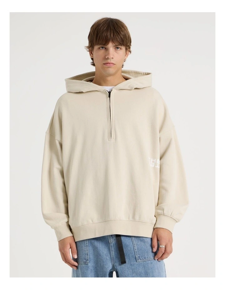 1/4 Zip Hooded Sweat in Stone image 5