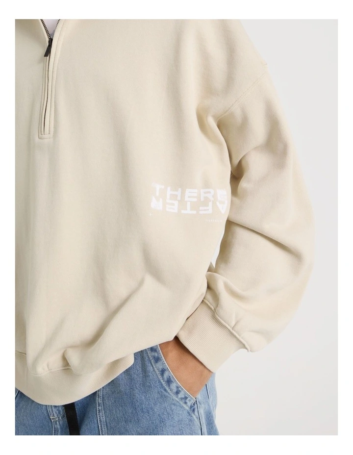 1/4 Zip Hooded Sweat in Stone image 7