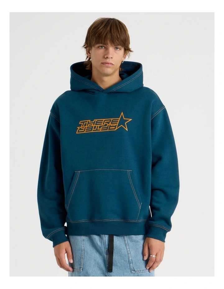 Retro Print Hooded Sweat in Blue image 1