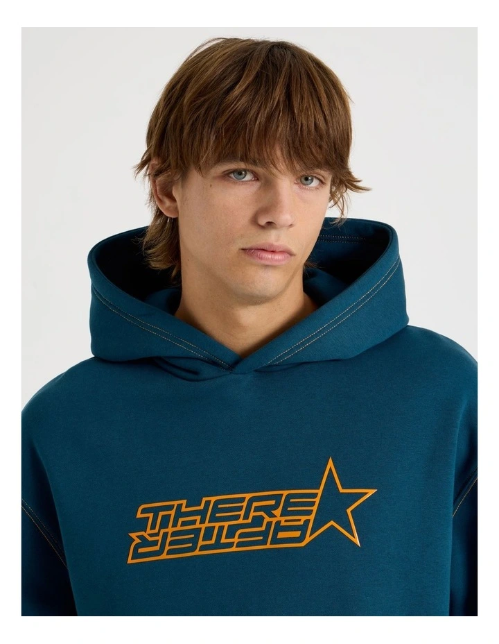 Retro Print Hooded Sweat in Blue image 2