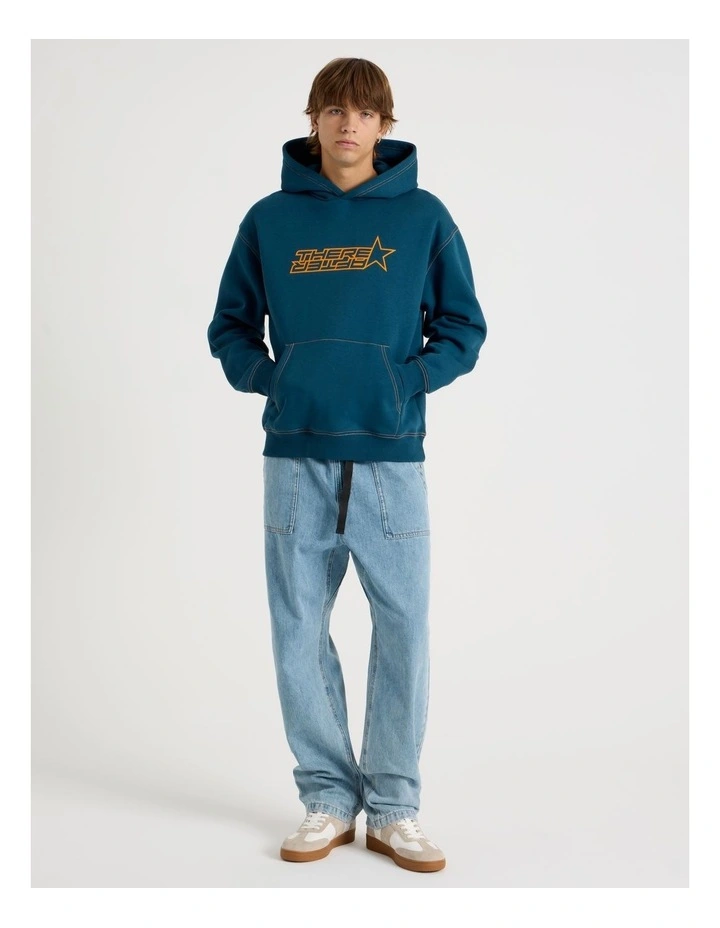 Retro Print Hooded Sweat in Blue image 3