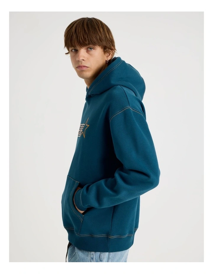 Retro Print Hooded Sweat in Blue image 4