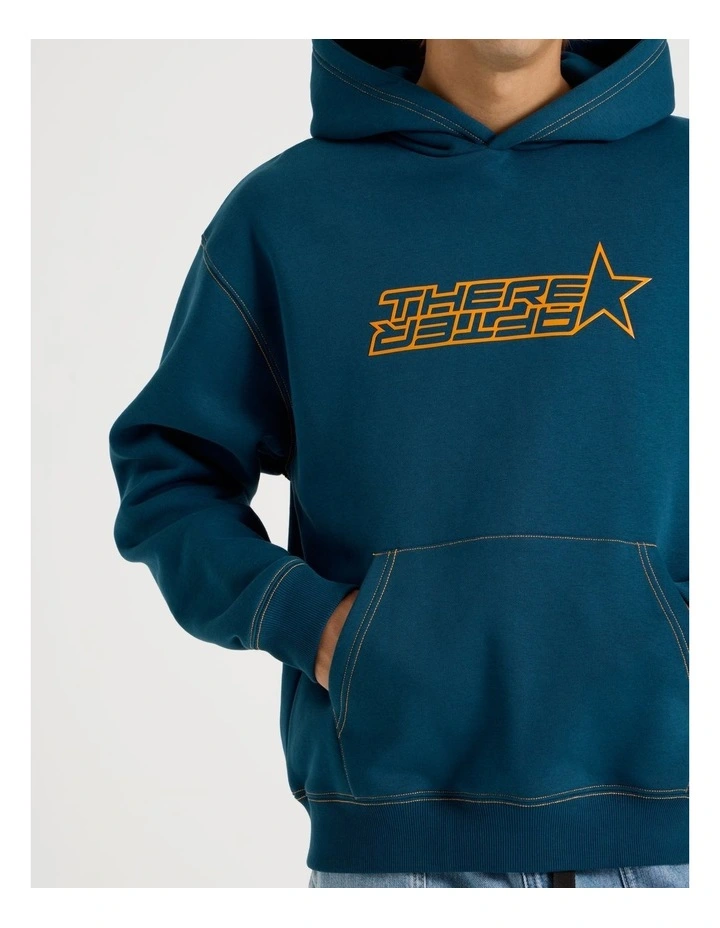 Retro Print Hooded Sweat in Blue image 6