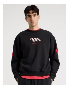 Oversized Applique Crew Sweat in Black