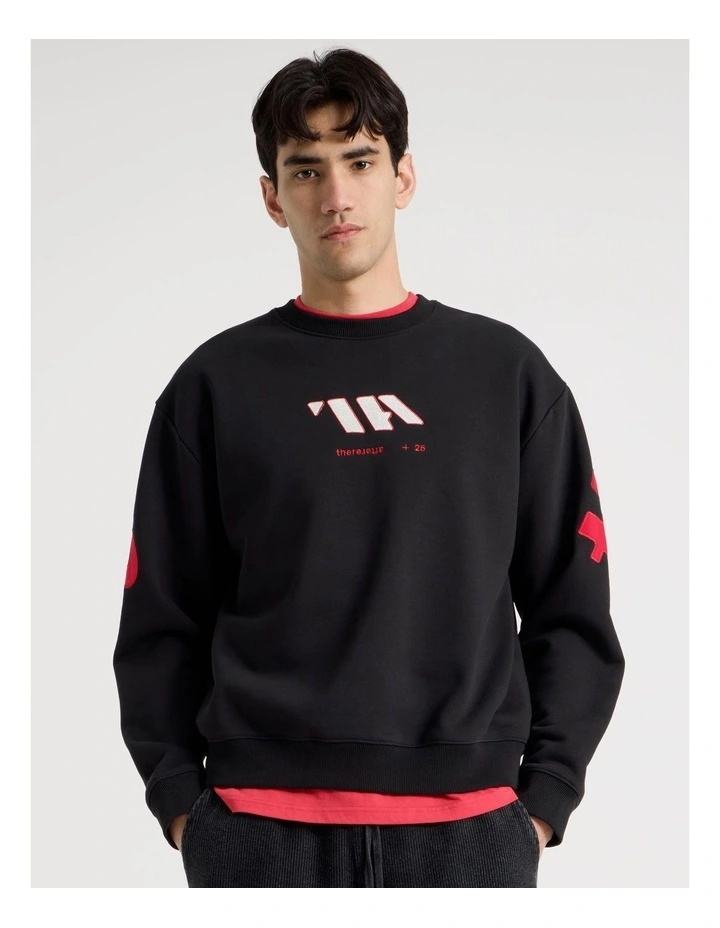 Oversized Applique Crew Sweat in Black image 1