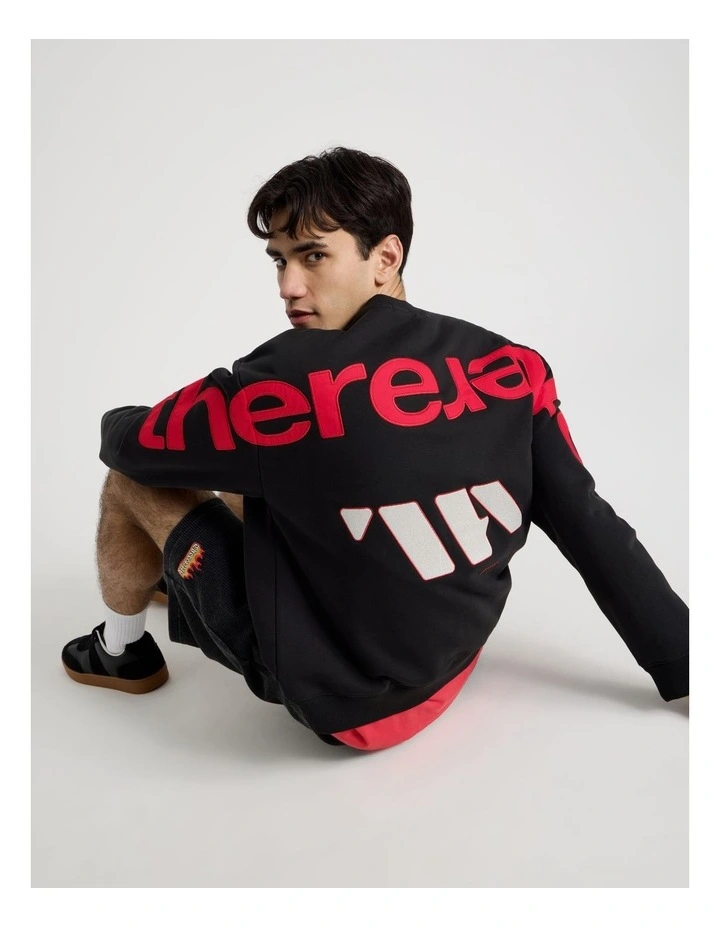 Oversized Applique Crew Sweat in Black image 2