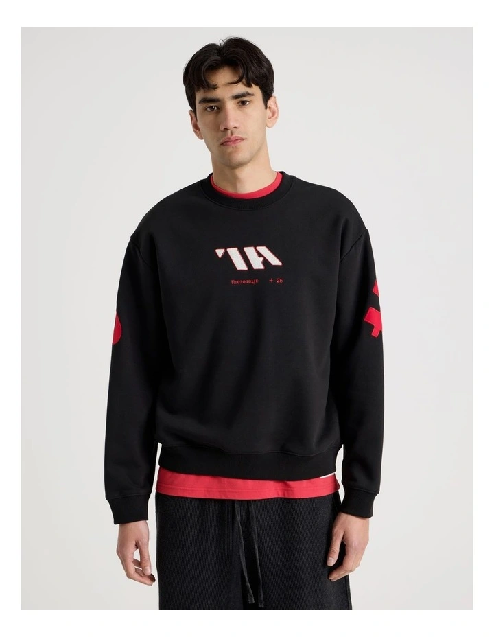Oversized Applique Crew Sweat in Black image 3