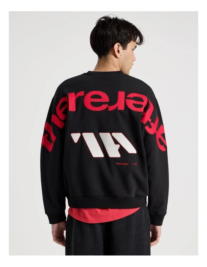 Oversized Applique Crew Sweat in Black image 4