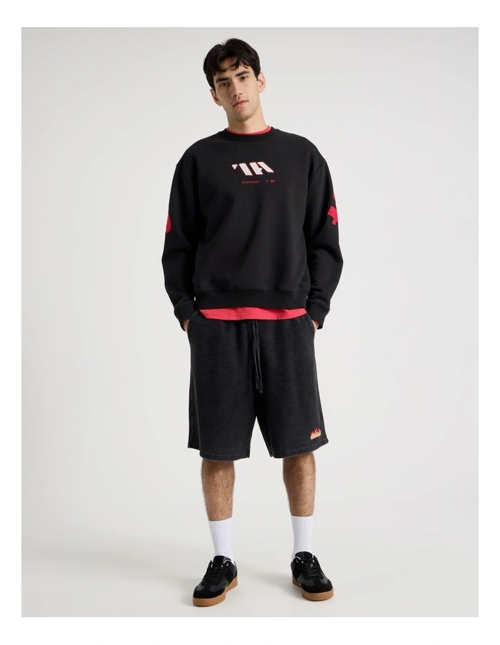 Oversized Applique Crew Sweat in Black image 5