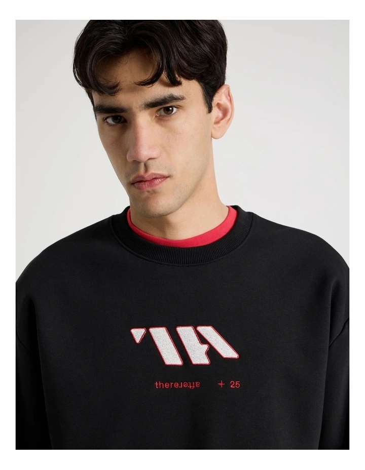 Oversized Applique Crew Sweat in Black image 6