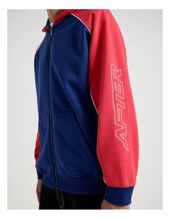 Oversized Sports Panel Hooded Sweat in Blue and Red image 5