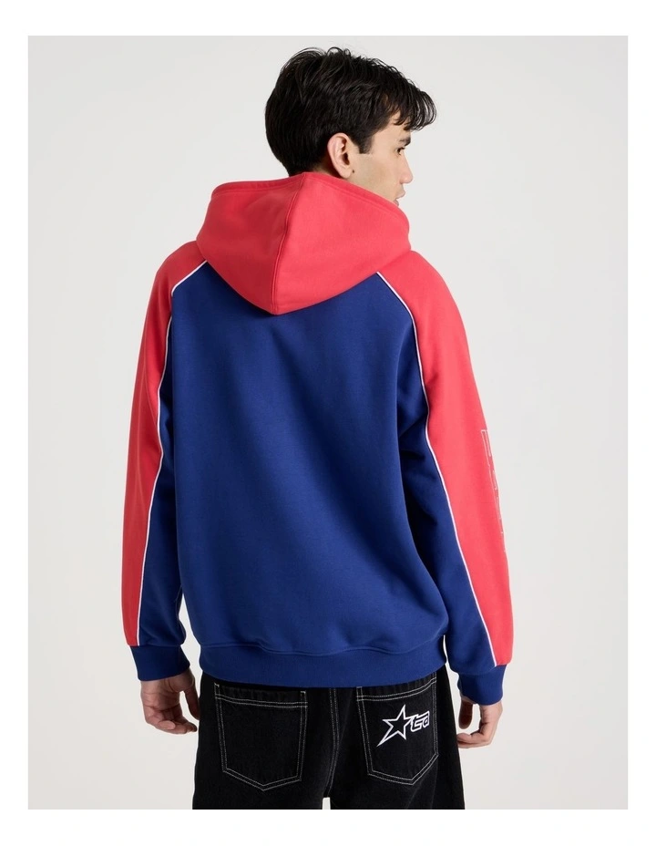 Oversized Sports Panel Hooded Sweat in Blue and Red image 6
