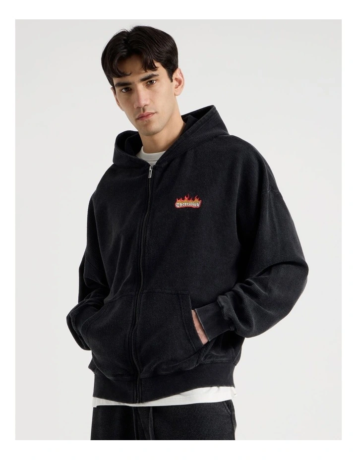 Oversized Terry Hooded Sweat in Black image 1