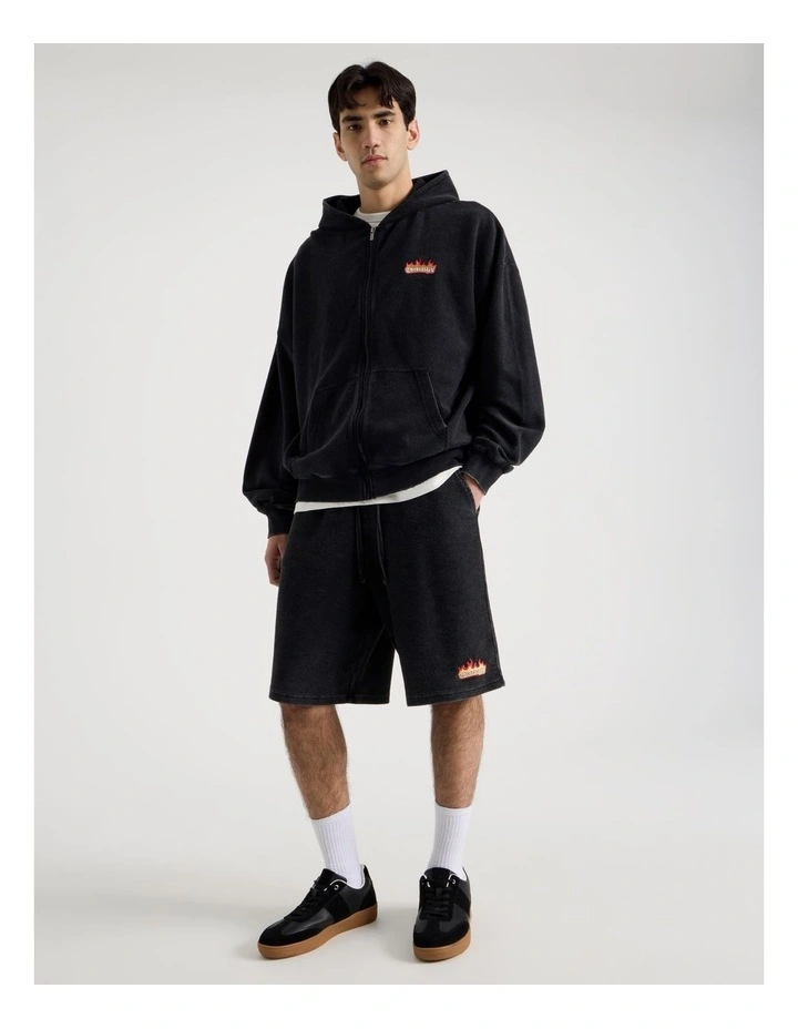 Oversized Terry Hooded Sweat in Black image 2