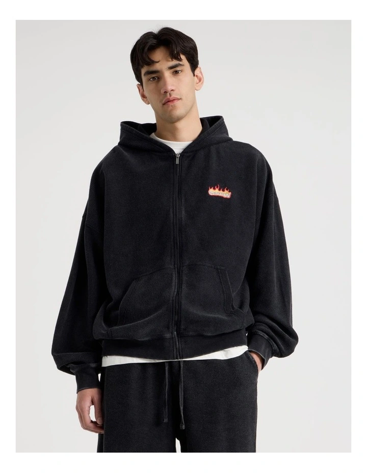 Oversized Terry Hooded Sweat in Black image 4
