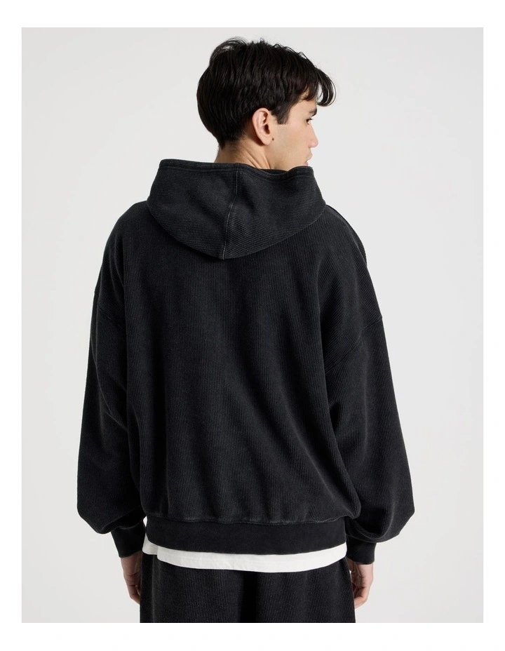 Oversized Terry Hooded Sweat in Black image 6