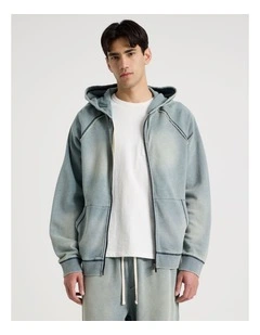 Washed Terry Hooded Sweat in Mid Blues