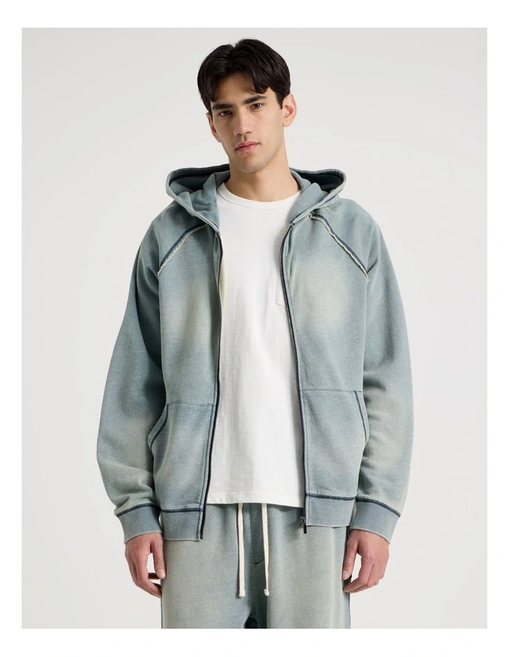 Washed Terry Hooded Sweat in Mid Blues image 1