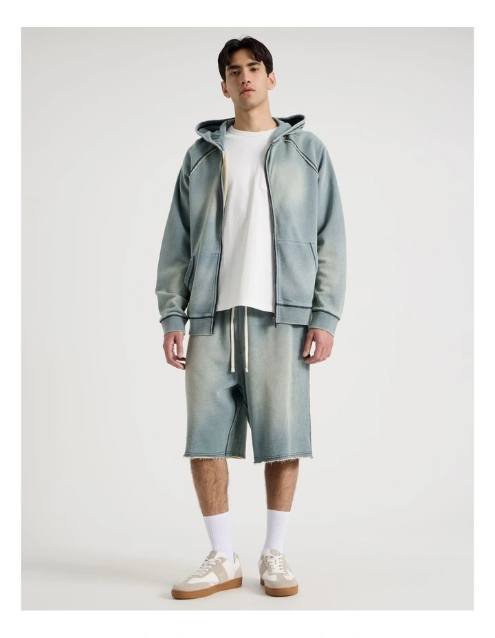 Washed Terry Hooded Sweat in Mid Blues image 2