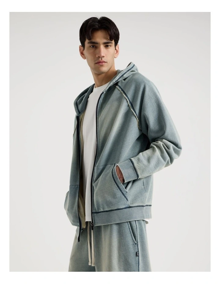 Washed Terry Hooded Sweat in Mid Blues image 3