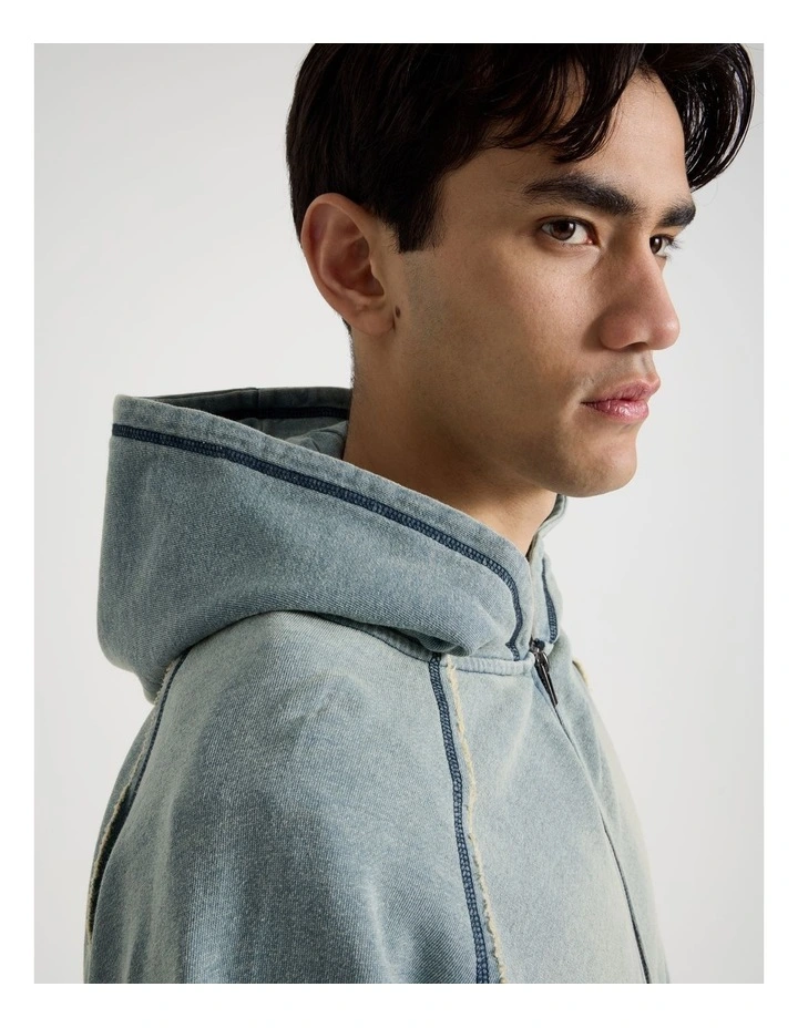Washed Terry Hooded Sweat in Mid Blues image 4