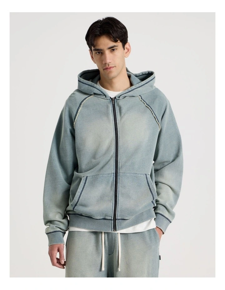 Washed Terry Hooded Sweat in Mid Blues image 5