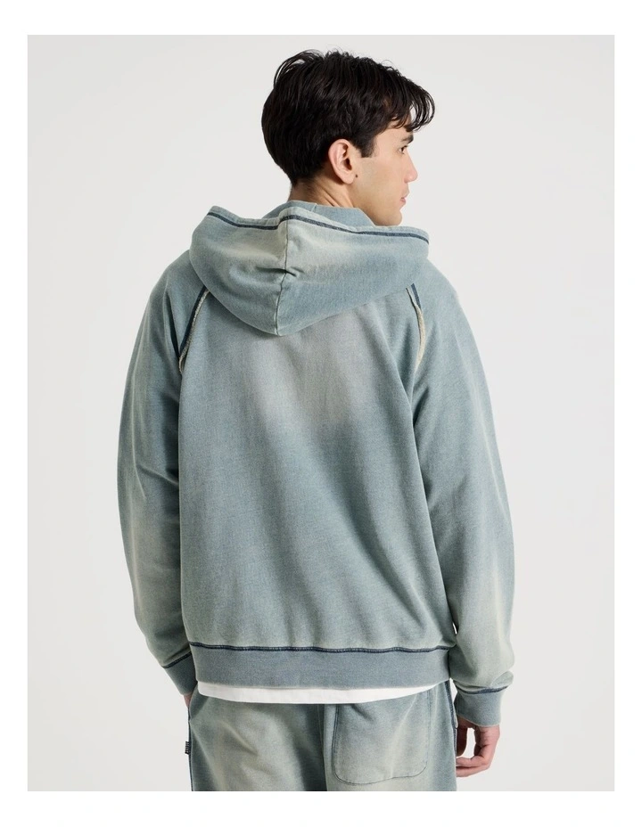 Washed Terry Hooded Sweat in Mid Blues image 6