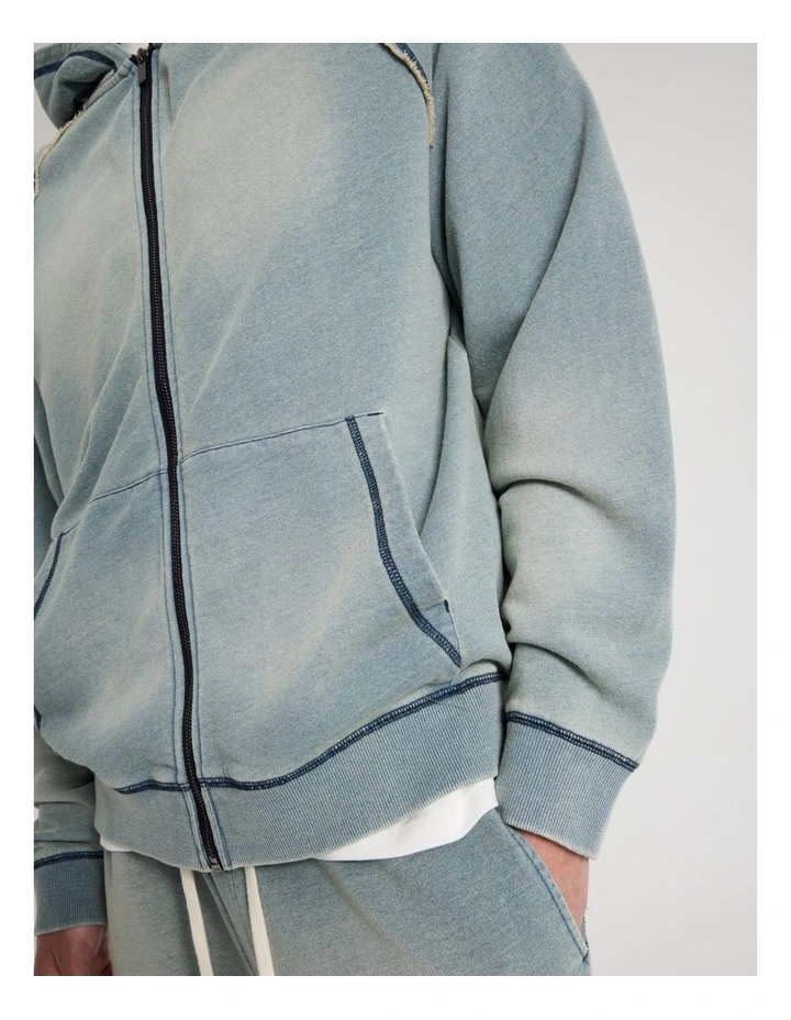 Washed Terry Hooded Sweat in Mid Blues image 7