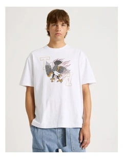 Eagle Placement Print Oversized Short Sleeve Tee in White