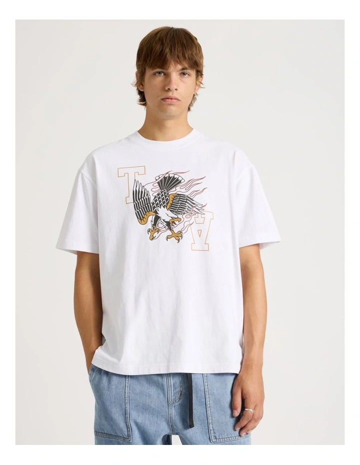 Eagle Placement Print Oversized Short Sleeve Tee in White image 1