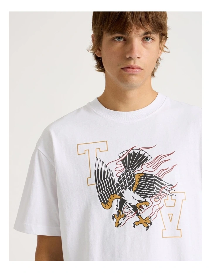Eagle Placement Print Oversized Short Sleeve Tee in White image 2