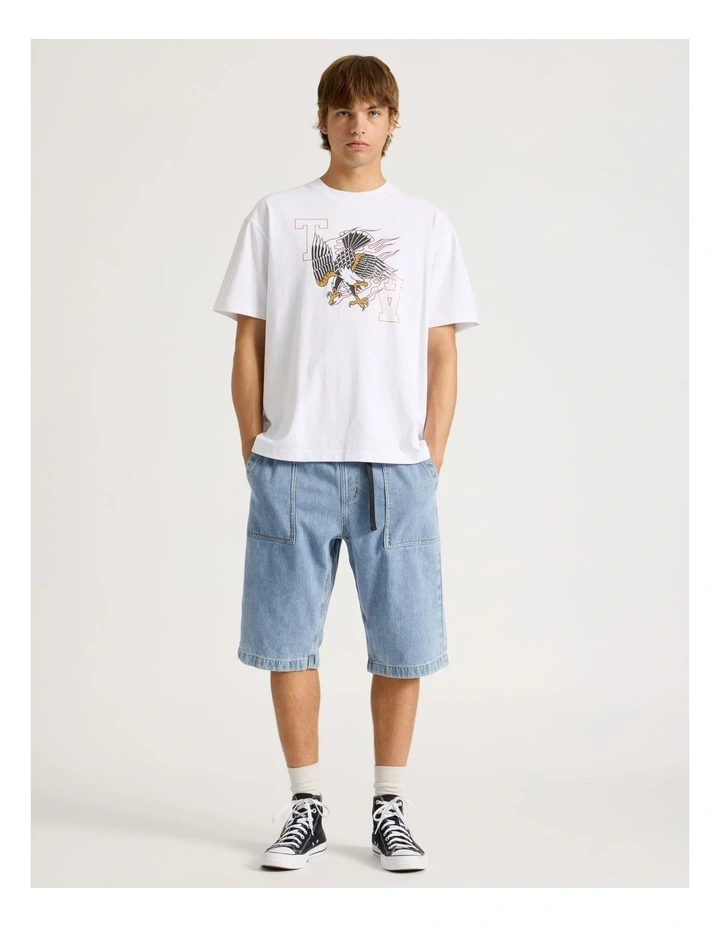 Eagle Placement Print Oversized Short Sleeve Tee in White image 3