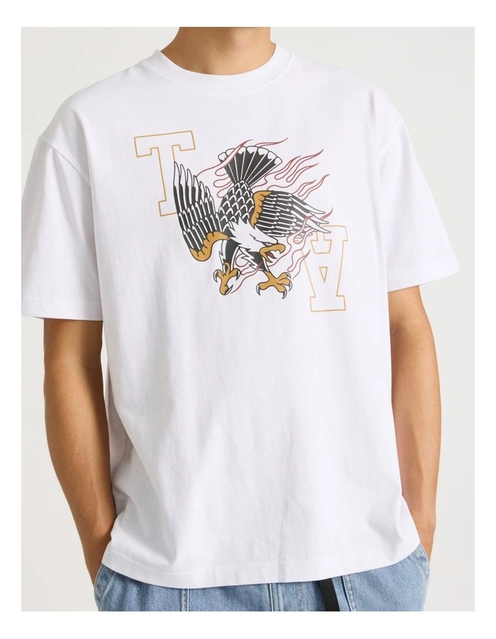 Eagle Placement Print Oversized Short Sleeve Tee in White image 4