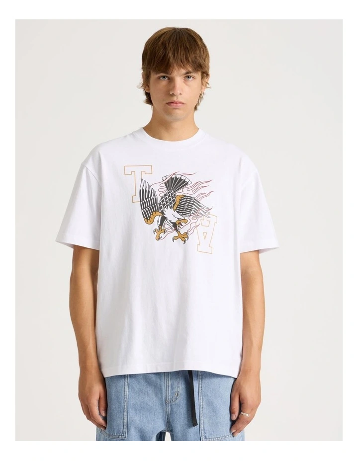 Eagle Placement Print Oversized Short Sleeve Tee in White image 5