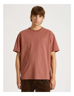 Core Embroidered Logo Oversized Short Sleeve Tee in Burnt Orange