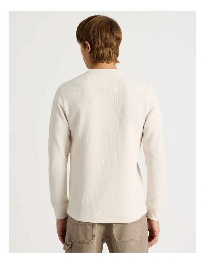 Crew Neck Long Sleeve Waffle Knit Top in Stone image 6