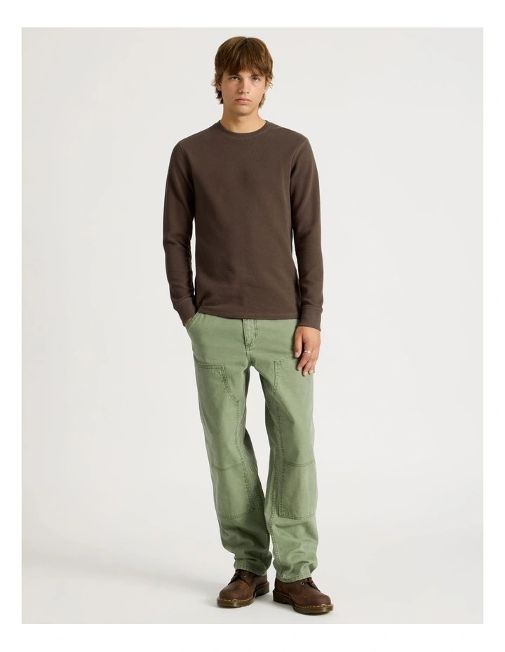 Crew Neck Long Sleeve Waffle Knit Top in Chocolate image 2