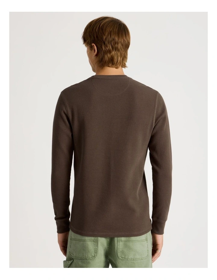 Crew Neck Long Sleeve Waffle Knit Top in Chocolate image 6