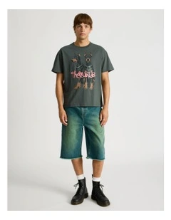Doberman Placement Print Short Sleeve Tee in Petrol