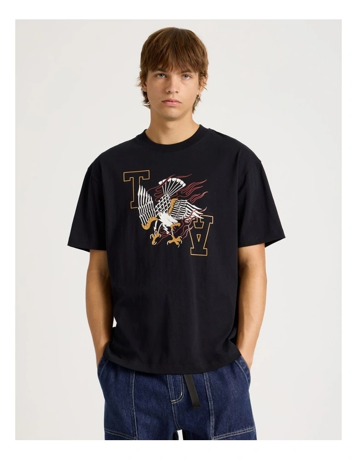 Eagle Placement Print Oversized Short Sleeve Tee in Black image 1