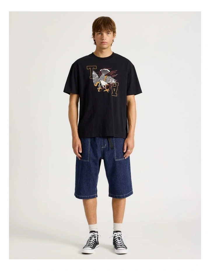 Eagle Placement Print Oversized Short Sleeve Tee in Black image 2