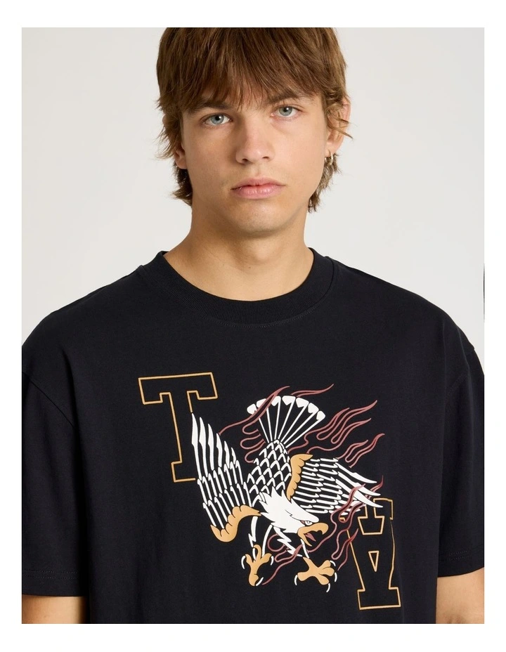 Eagle Placement Print Oversized Short Sleeve Tee in Black image 3